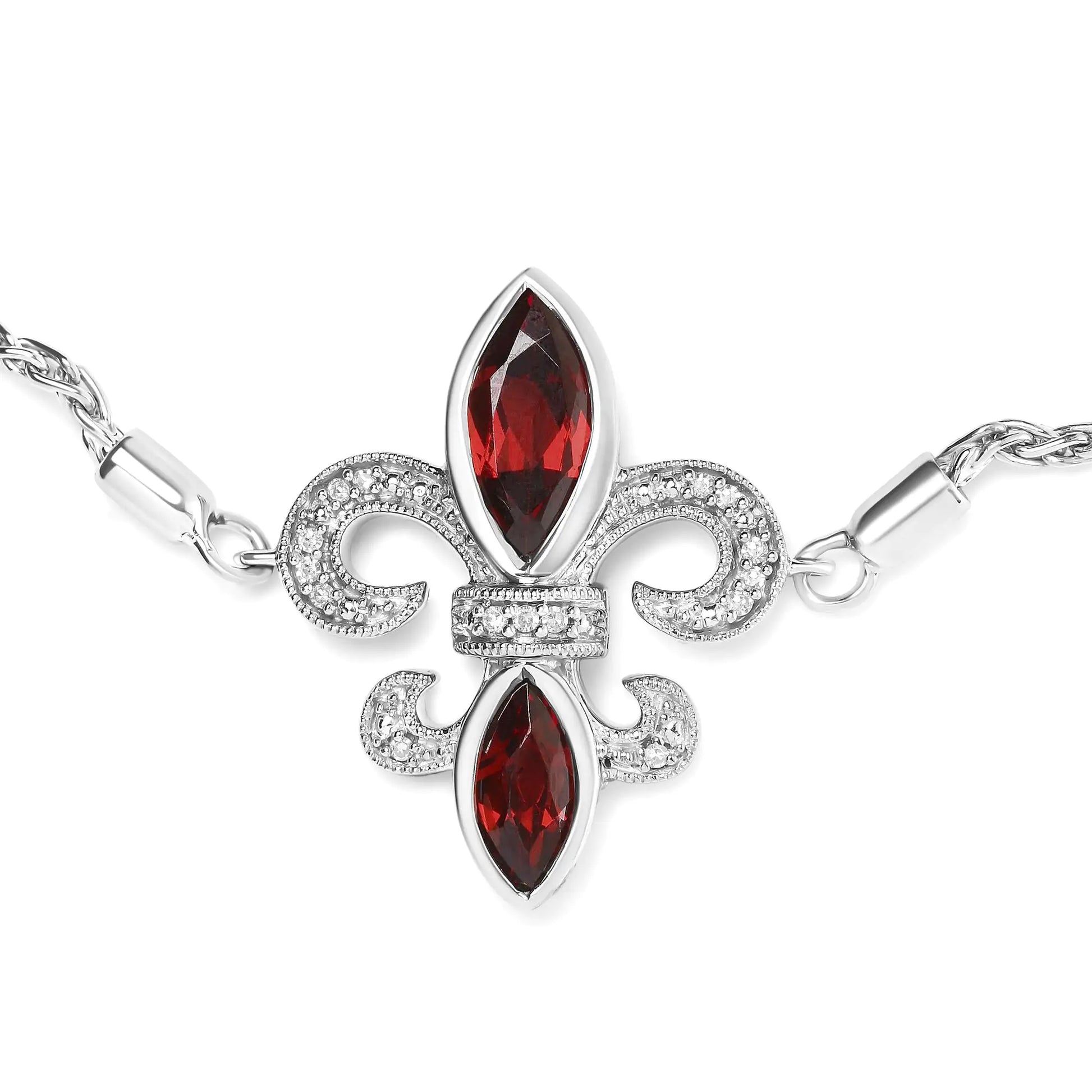 .925 Sterling Silver Marquise Garnet  and Diamond Accent