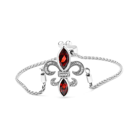 .925 Sterling Silver Marquise Garnet  and Diamond Accent