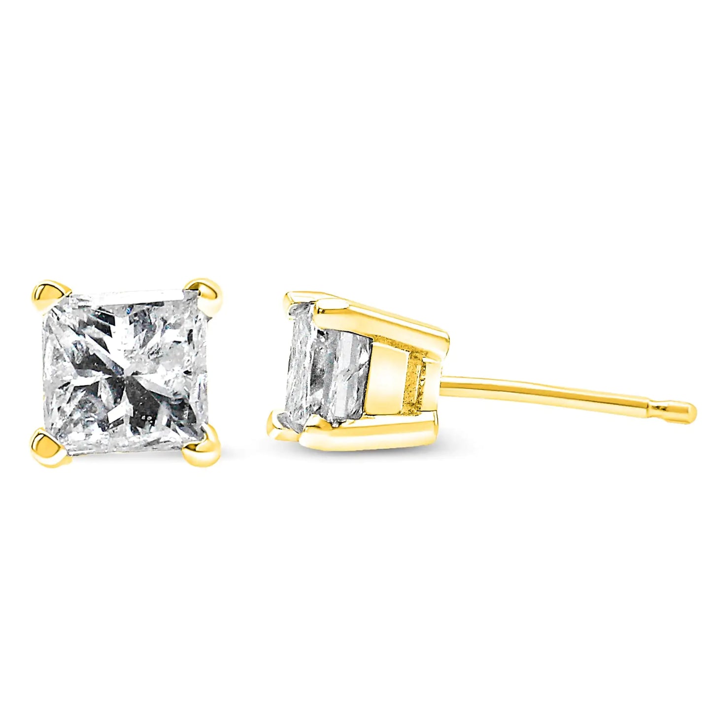 IGI Certified 1/2 Cttw Princess-Cut Square Diamond 4-Prong Solitaire Stud Earrings in 14K Yellow Gold (I-J Color, SI1-SI2 Clarity)-C.K Jewelry