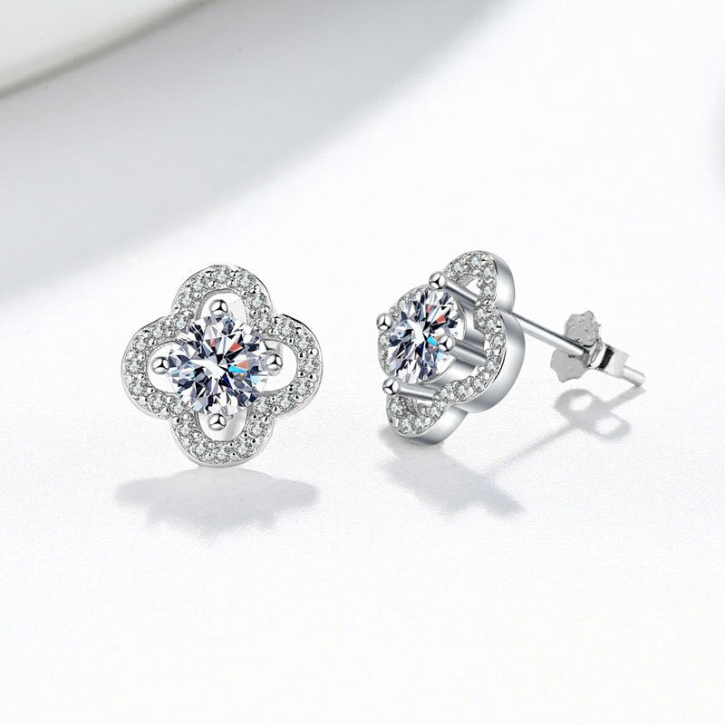 Four Leaf Clover Moissanite Stud Earrings-C.K Jewelry