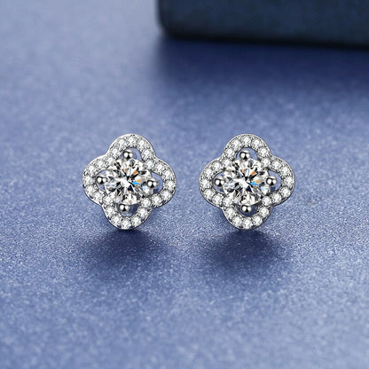 Four Leaf Clover Moissanite Stud Earrings-C.K Jewelry